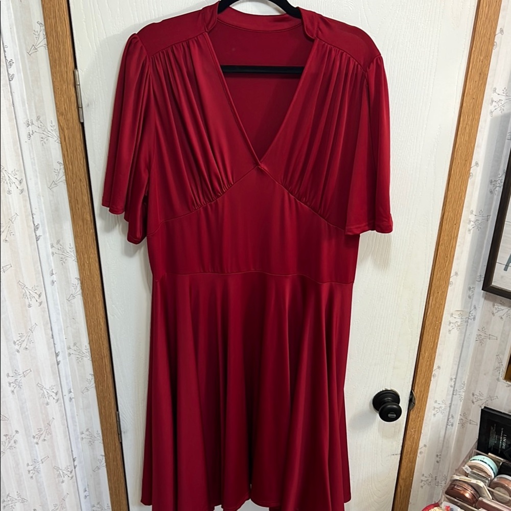 Red Pleated Wrap Maxi Dress with Flutter Sleeves